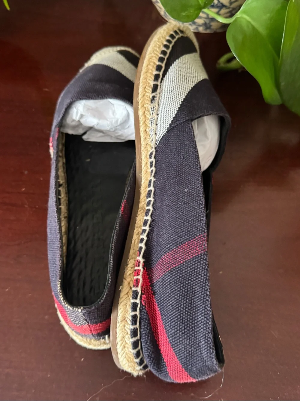Burberry Black Canvas Espadrilles with Red and Cream Check